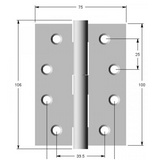 Lohala Hinge Stainless Steel 304 ,100mm x 75mm x 2.5mm  Fixed Button Pin Black Electrocoat & Satin Finish