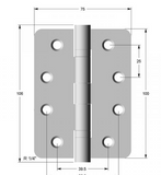 Lohala Hinge Stainless Steel 304 ,2BB 100mm x 100mm x 3mm - 1/4" Radius & 100mm x 75mm x 3mm - 1/4" Radius - Fixed Button Pin Satin Finish