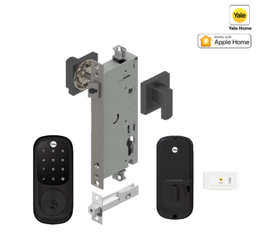 YALE ASSURE KEYED SMART-READY LOCK WITH APEX SQUARE LEVER SATIN NICKEL & MATT BLACK