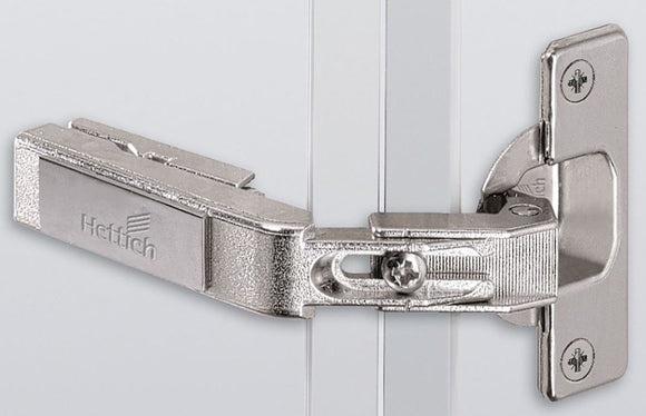 Hettich Germany Intermat hinge for corner cabinet folding doors without self closing feature (Intermat 9930), overlay, Opening angle 50° / 65°, TH-drilling pattern 52 x 5.5 mm, with expanding sockets (ø 10 x 11)