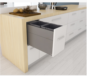 Tanova NZ Designer 2 Pull Out Soft Close Kitchen Bin Push To Open - 300mm ,350mm,400mm ,450mm ,600mm & 700mm Cabinet - 1 x 20Litre ,2 x 10Litre ,2 x 20Litre & 2 x 36Litre - White and Grey Charcoal