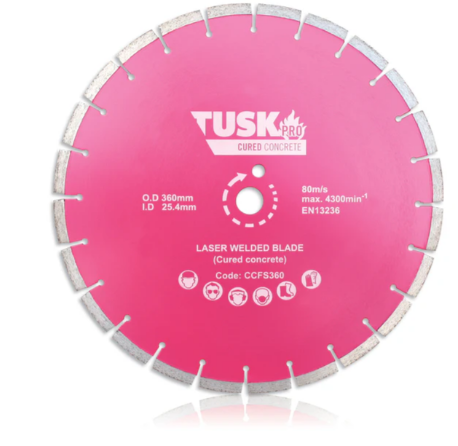 Tusk Heavy Duty Cured Concrete Floor Saw Blades - 360mm x 3.2/2.4 x 10 x 25.4PH ,410mm x 3.2/2.4 x 10 x 25.4PH &  610mm x 3.6/2.8 x 9 x 25.4PH