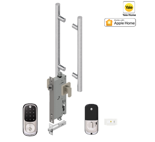 YALE ASSURE KEYED SMART-READY LOCK WITH APEX - L142 x 300MM ENTRANCE SET MATT BLACK & SATIN NICKEL