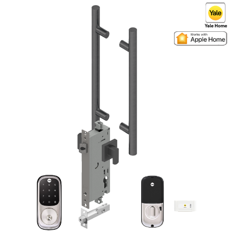 YALE ASSURE KEYED SMART-READY LOCK WITH APEX - L142 x 450MM ENTRANCE SET MATT BLACK & SATIN NICKEL