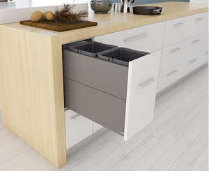 Tanova NZ Designer 2 Pull Out Soft Close Kitchen Bin Push To Open - 300mm ,350mm,400mm & 450mm Cabinet - 1 x 36Litre ,2 x 12Litre ,2 x 15Litre & 2 x 18Litre - White and Grey Charcoal