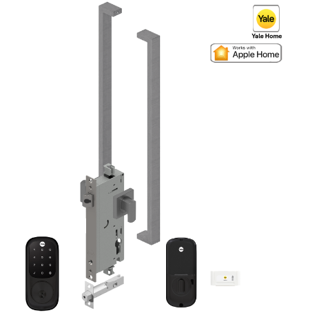 YALE ASSURE KEYED SMART-READY LOCK WITH APEX 143 x 600 ENTRANCE SET MATT BLACK & SATIN NICKEL