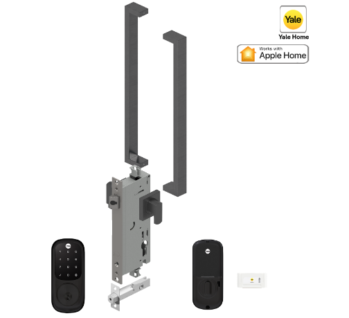 YALE ASSURE KEYED SMART-READY LOCK WITH APEX 143 x 450 ENTRANCE SET MATT BLACK & SATIN NICKEL