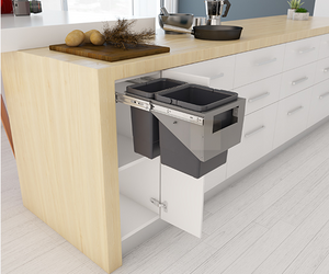 Tanova NZ Simplex Pull Out  Soft Close Kitchen Bin - 300mm and 350mm Cabinet Behind Door Handle type  - 1 x 10L 1 x 6Litre ,1 x 12L 1 x 8Litre , 1 x 15L 1 x 6Litre ,1 x 18L 1 x 8Litre & 1 x 15L 2 x 6Litre – Grey