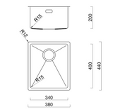 BURNS & FERALL BDM380 Overall Dimension 380 x 440 - Main bowl 340 x 400 x 200 - 1.2mm Stainless Steel