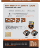 Ecko Decking Screws Countersunk (CSK) T-REX17 - 304Stainless Steel 10G -60,65,75 mm Pack of 1K