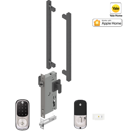 YALE ASSURE KEYED SMART-READY LOCK WITH APEX 145X375 ENTRANCE SET SATIN NICKEL & MATT BLACK