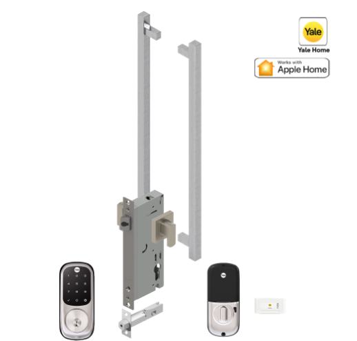 YALE ASSURE KEYED SMART-READY LOCK WITH APEX 145 X 225 ENTRANCE SET SATIN NICKEL & MATT BLACK