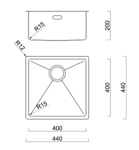 BURNS & FERALL BDM440 - Top Mount Bowl 400 x 400 x 200 Designer Waste & Overflow - 1.2mm Stainless Steel