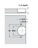 Hinge, for folding door for corner cabinets, 4–18 mm gap Opening angle 150°, For screw fixing