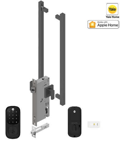 YALE ASSURE KEYED SMART-READY LOCK WITH APEX 145 X 525 ENTRANCE SET SATIN NICKEL & MATT BLACK