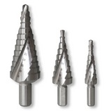 Tusk Heavy Duty HSS Step Drill Bits 3pc Set 12mm/20mm/30mm Spiral Flute QC Hex Tin Coated & Straight Shank