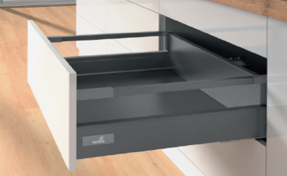 Hettich Germany Atira Pot and Pan Drawer Set Height 114mm Anthracite / Dark Grey Length Available in 260mm, 300mm, 350mm, 420mm, 470mm and 520mm With Gallery Rails