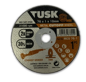 Tusk Heavy Duty Thin Metal Cut-off Wheel 76mm x 1 x 10 ,105 x 1 x 16 ,115mmx 1 x 22.23 ,125mm x 1 x 22.23 ,180mm x 1.6 x 22.23 & 230mm x 1.9 x 22.23 - 10pc pack & 50pc pack