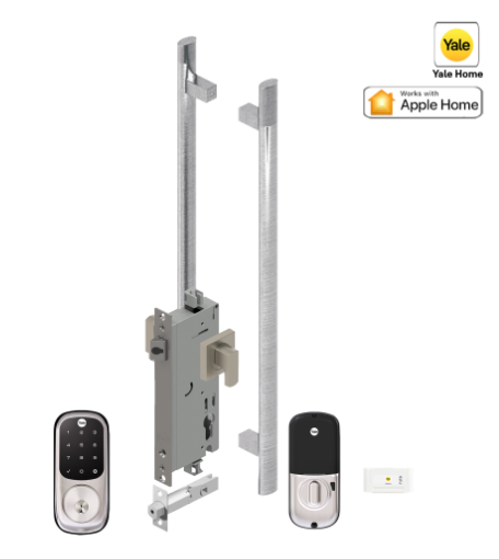 YALE ASSURE KEYED SMART-READY LOCK WITH APEX 141 X 600 ENTRANCE SET SATIN NICKEL & MATT BLACK