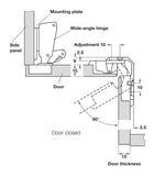 Hinge, for folding door for corner cabinets, 4–18 mm gap Opening angle 150°, For screw fixing