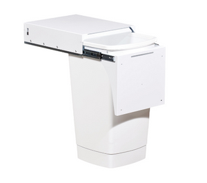 Hideaway Waste Bin ,Hideaway Deluxe Range, 1 x 50 Litres Bucket , Width 340mm x Height 624mm  x Depth 417mm Door Pull - Arctic White ( Available in 3 Sizes : 1 x 50 Ltr ,2 x 15 Ltr ,2 x 20 Ltr )