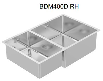 BURNS & FERALL BDM400D Main Bowl 400 x 400 x 250/200 x 400 x 160 Left Hand & Right Hand -1.2mm Stainless Steel