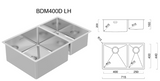 BURNS & FERALL BDM400D Main Bowl 400 x 400 x 250/200 x 400 x 160 Left Hand & Right Hand -1.2mm Stainless Steel