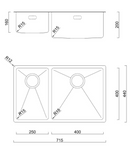 BURNS & FERALL BDM400D Main Bowl 400 x 400 x 250/200 x 400 x 160 Left Hand & Right Hand -1.2mm Stainless Steel