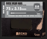 Ecko Rose Head 316Stainless Steel Annular Groove 2.00x30mm,2.80x50mm,3.15x60,75mm,4.00x90,100mm - 2KG