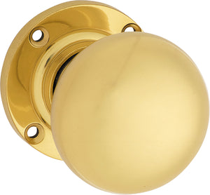 Door Knob Victorian Round Rose Pair Polished Brass D54xP65mm BP57mm