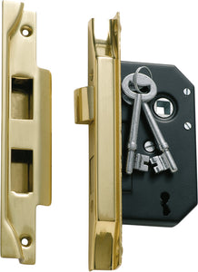 Mortice Lock 3 Lever Rebated Polished Brass CTC57mm Backset 44mm