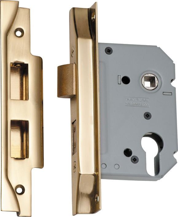 Mortice Lock Euro Rebated Polished Brass CTC47.5mm Backset 57mm