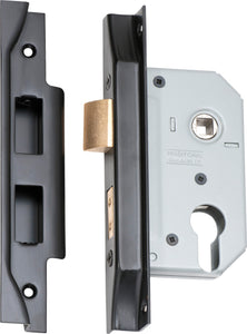 Mortice Lock Euro Rebated Matt Black CTC47.5mm Backset 46mm