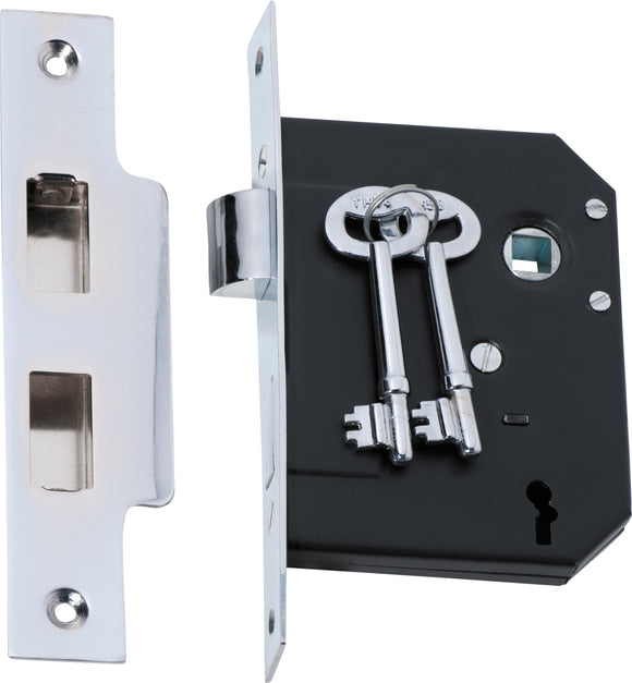 Mortice Lock 3 Lever Chrome Plated CTC57mm Backset 57mm