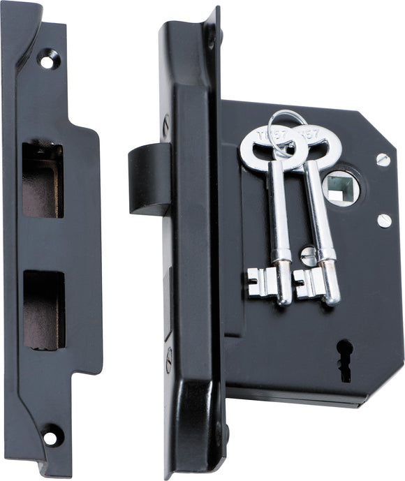 Mortice Lock 3 Lever Rebated Matt Black CTC57mm Backset 57mm