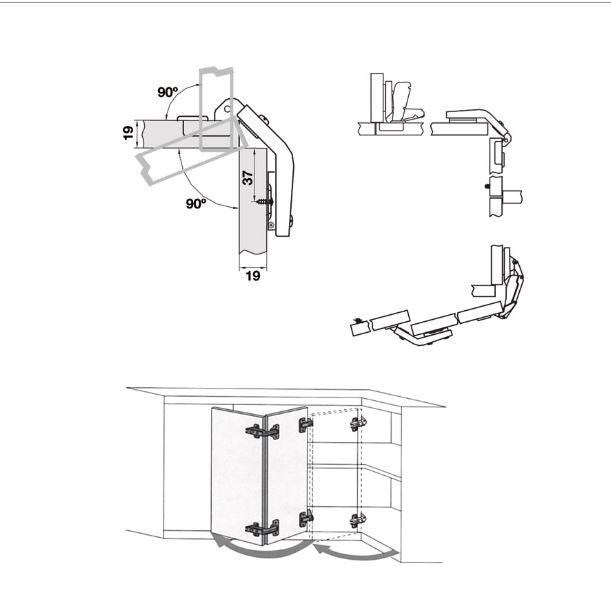 Hafele Corner Door Hinge, For Corner Mounting, Corner Angle 60°, Screw –  Hardware & Panel Supplies