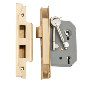 Mortice Lock 5 Lever Rebated Satin Brass CTC57mm Backset 57mm