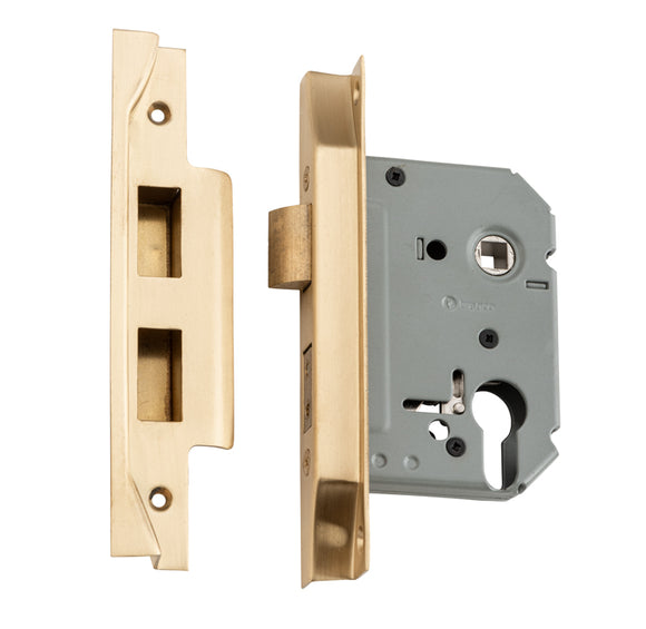 Mortice Lock Euro Rebated Satin Brass CTC47.5mm Backset 57mm