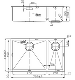 San Sink Stainless Steel AN4540-2040 Right - Ronda Delta Range 1.0mm