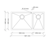 San Sink Stainless Steel AN5040-2540 Right Salerno Delta Range 1.0mm