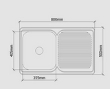 San Sink Stainless Steel E-100-D Atlas Eco Range .9mm Single Bowl with Drainer